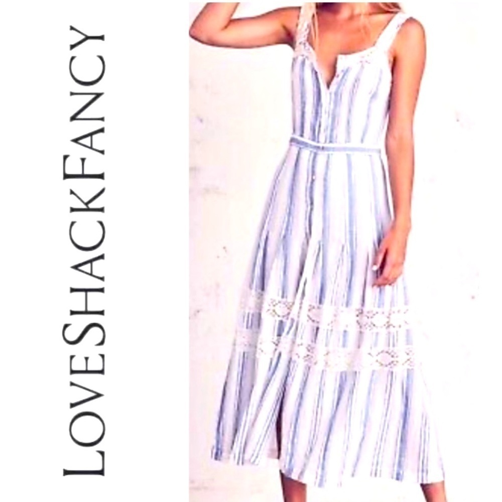 LoveShackFancy Dress M Eve Striped Maxi Prairie Dress $295